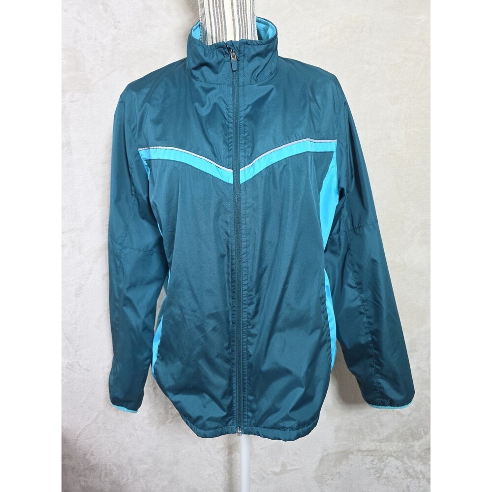 Danskin Now Antique Teal Windbreaker Zip Up Reflective Strip 90's Y2K Retro XL